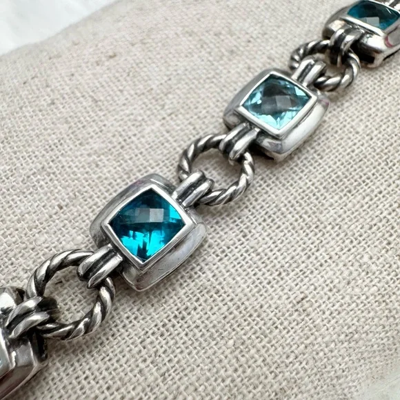 David Yurman .925 Blue Topaz Renaissance Chain Bracelet - Picture 4 of 8